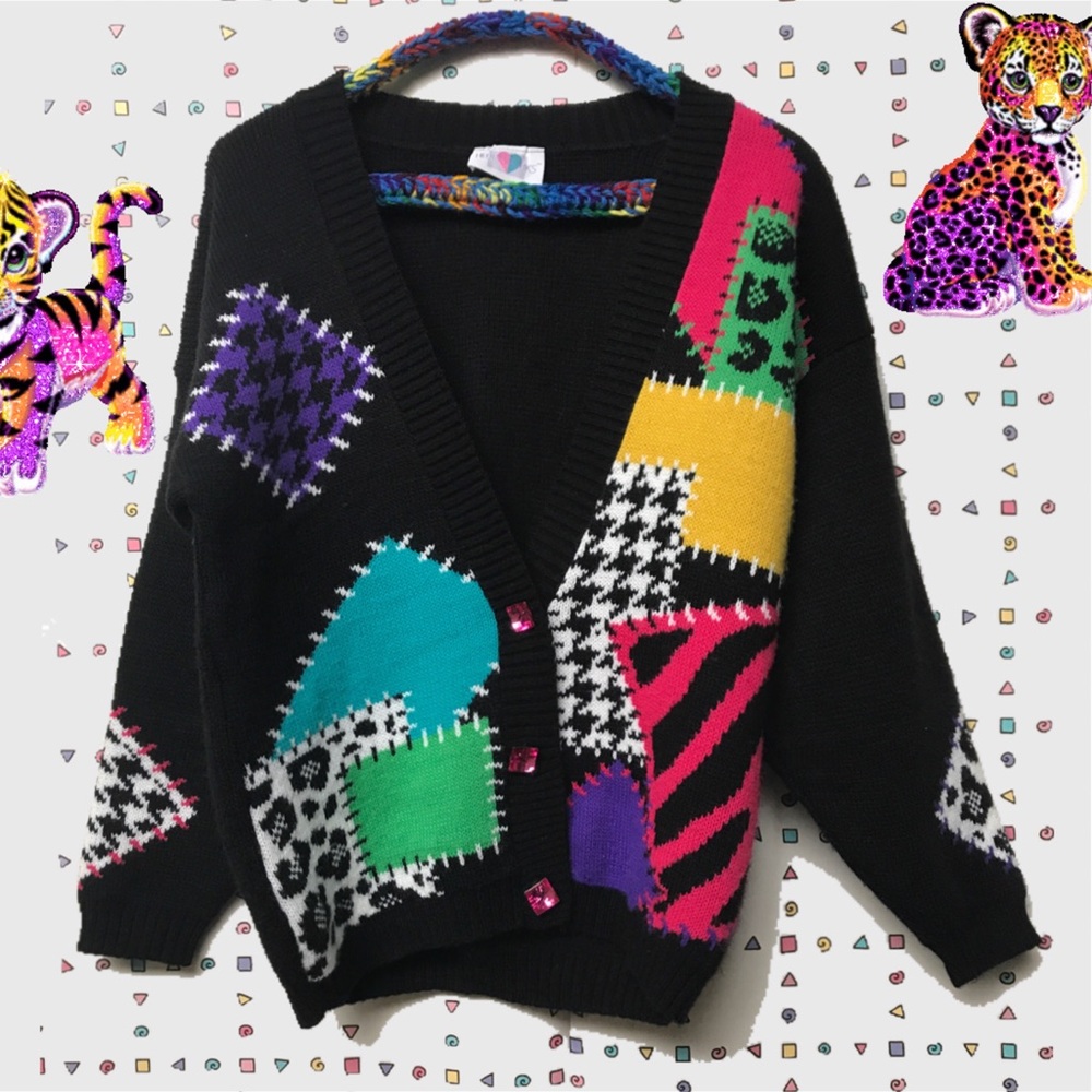 •🚫SOLD🚫 Lisa Frank Patchwork Cardigan 🌈🐾• - Picture 1 of 4